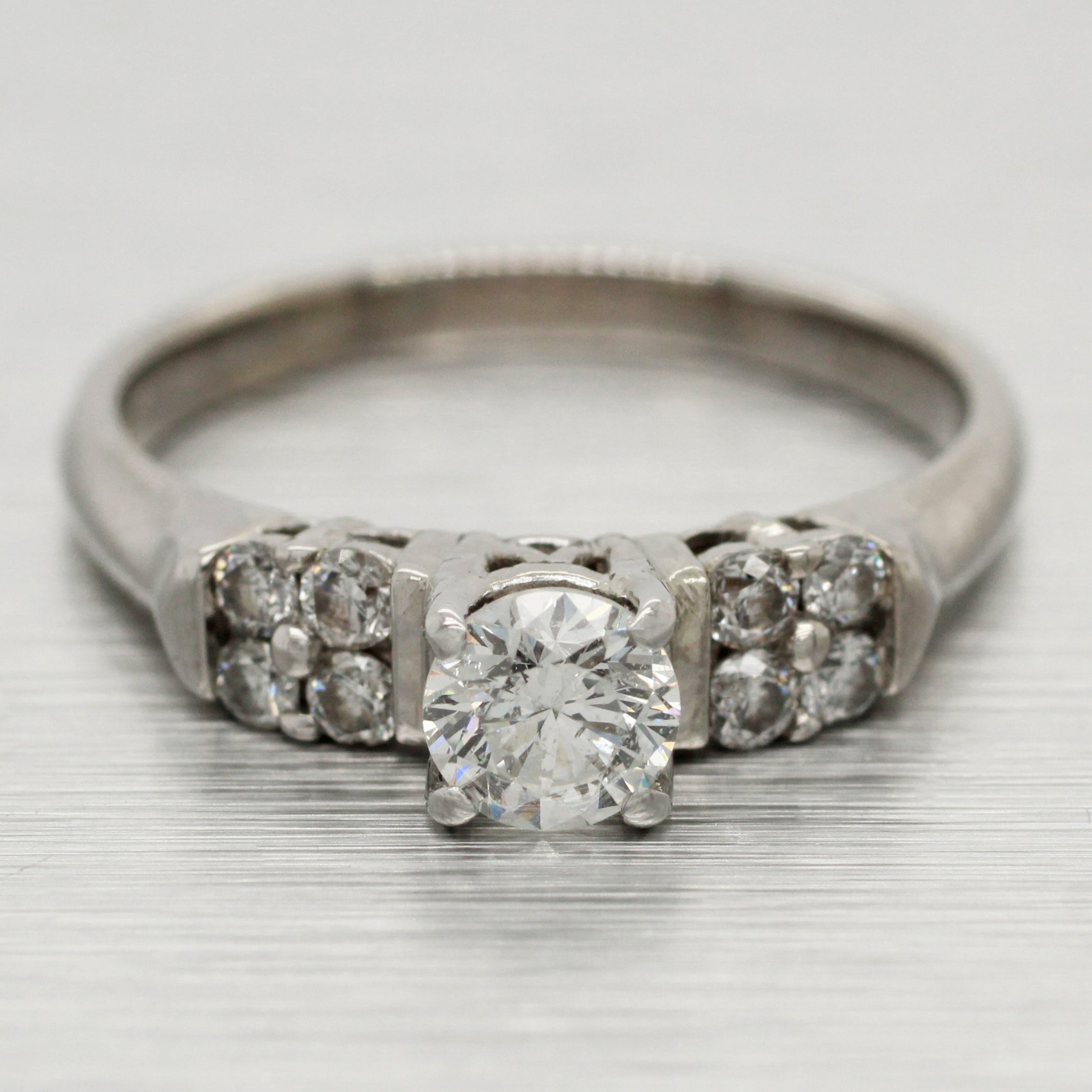 Vintage 0.40ct Diamond Engagement Ring with 0.20ctw Accents - 14k White Gold