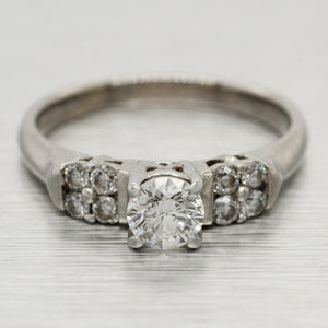 Vintage 0.40ct Diamond Engagement Ring with 0.20ctw Accents - 14k White Gold