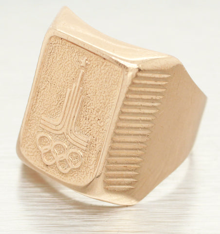 1980s Olympics Moscow Russia 'Win the Gold' Signet Ring - Solid 14k Rose Gold
