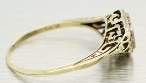 Antique Art Deco 0.05ct Diamond Hexagonal Filigree Band Ring - 14k Yellow Gold
