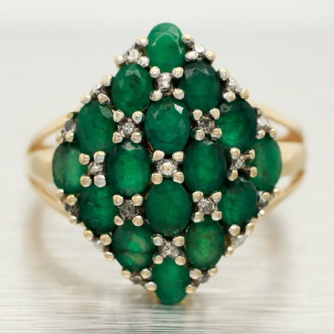 Vintage 1.50ctw Emerald & Diamond Rhombus Cocktail Ring - 14k Yellow Gold