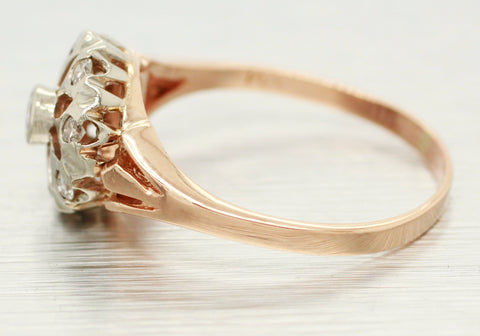 Antique Art Deco 0.15ctw Diamond Floral Band Ring - 14k Rose Gold