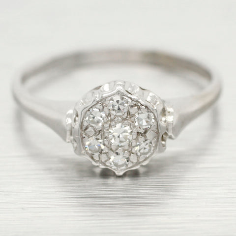 Antique Art Deco 0.30ctw Cluster Hexagon Style Diamond Ring - 14k White Gold