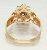 Vintage 0.80ctw Cluster Diamond & Emerald Ring - 14k Yellow Gold Band - Size 7
