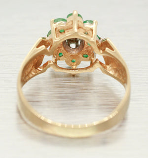 Vintage 0.80ctw Cluster Diamond & Emerald Ring - 14k Yellow Gold Band - Size 7