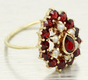 Antique Art Deco Pearl & Garnet Ring - Pear Shaped Ring - 14k Yellow Gold
