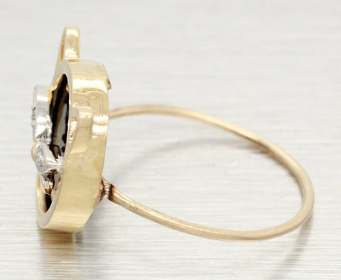 Antique Art Deco Black Cat Ring - Onyx & Diamond in 14k Yellow Gold - Size 6.50