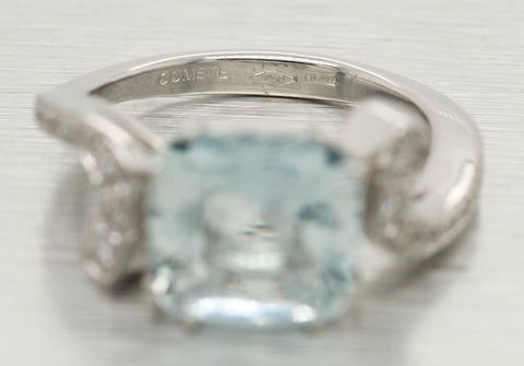 Comete 3ct Aquamarine Cocktail Ring - Diamond Accents - 18k White Gold Setting