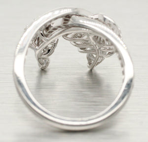 Salavetti 0.93ctw Diamond Cocktail Ring - 18k White Gold Leaf Setting - Size 7