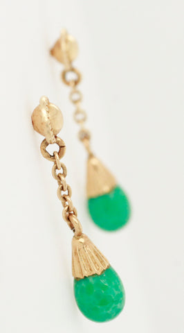 Vintage Teardrop Jade Earrings - Drop/Dangle - 14k Yellow Gold