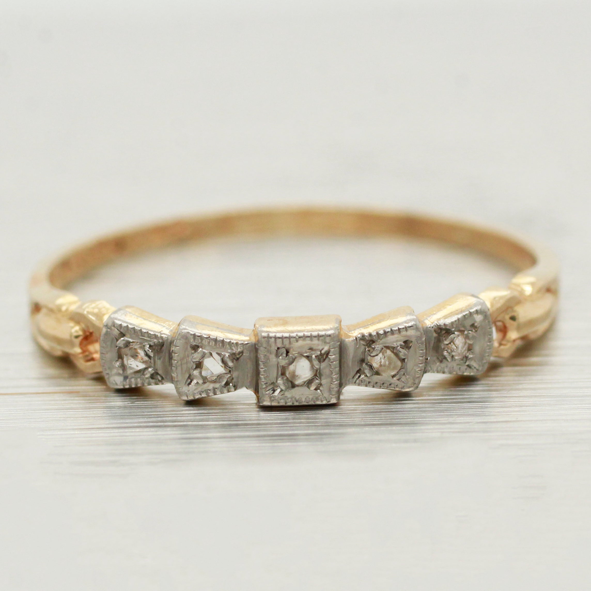 Antique Art Deco Thin Diamond Ring - 14k Yellow Gold Band - Size 6.50