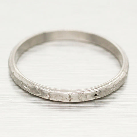 Antique Art Deco Solid Platinum Thin Patterned Band Ring - Size 7.75
