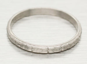 Antique Art Deco Solid Platinum Thin Patterned Band Ring - Size 7.75
