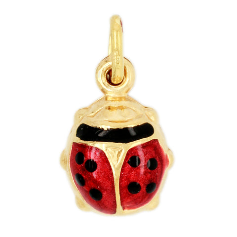 Vintage Black & Red Enamel Ladybug Pendant Charm in 18k Yellow Gold