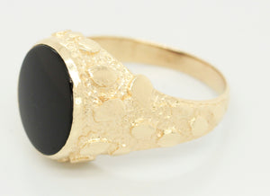 Vintage Black Onyx Men's Gold Nugget Ring - 14k Yellow Gold - Size 9.25
