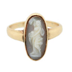 Vintage Gray Classical Woman Cameo Oval Ring in 14k Yellow Gold - Size 7.25