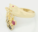 Vintage 0.10ctw Ruby Peacock Ring - 14k Yellow Gold - Size 8