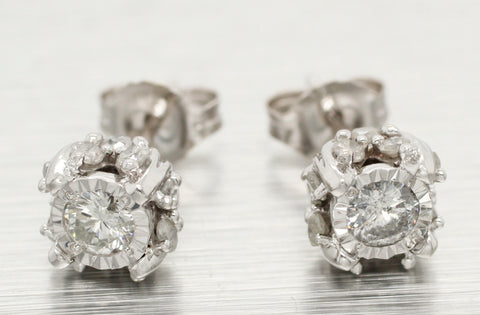 Vintage 0.40ctw Diamond Stud Earrings with 14k White Gold Geometric Setting