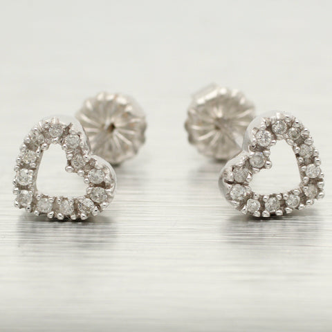 Vintage 0.12ctw Diamond Heart Stud Earrings in 14k White Gold