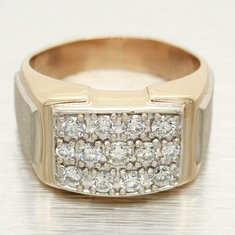 Vintage 0.85ctw Men's Round Rectangle Diamond Band Ring - 14k Yellow/White Gold