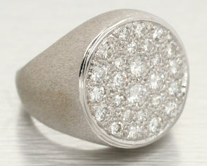 Vintage 0.45ctw Diamond Round Men's Pinky Ring - 14k White Gold Brushed Finish
