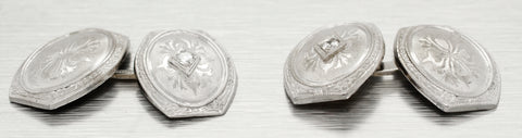 Antique Art Nouveau 0.07ctw Diamond Oval Chain-Style Cufflinks in 14k White Gold