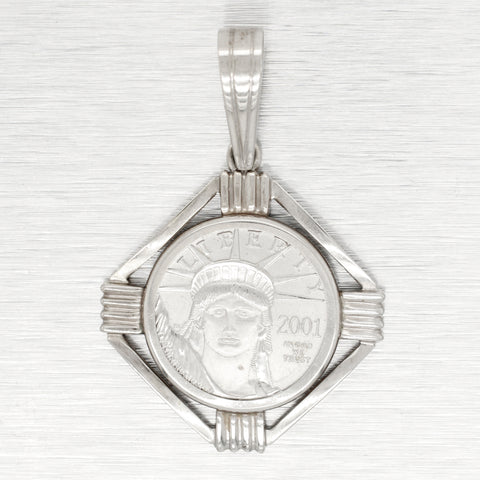 2001 1/10oz Statue of Liberty Platinum Coin Pendant in a 14k White Gold Bezel