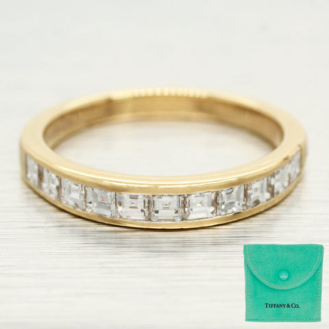 Tiffany & Co. 18K Yellow Gold Asscher Diamond Half Eternity Band Ring w/ Pouch