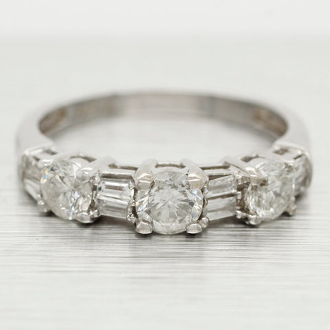 Vintage 1.00ctw Three Stone Diamond Engagement Ring in 14k White Gold - Size 7