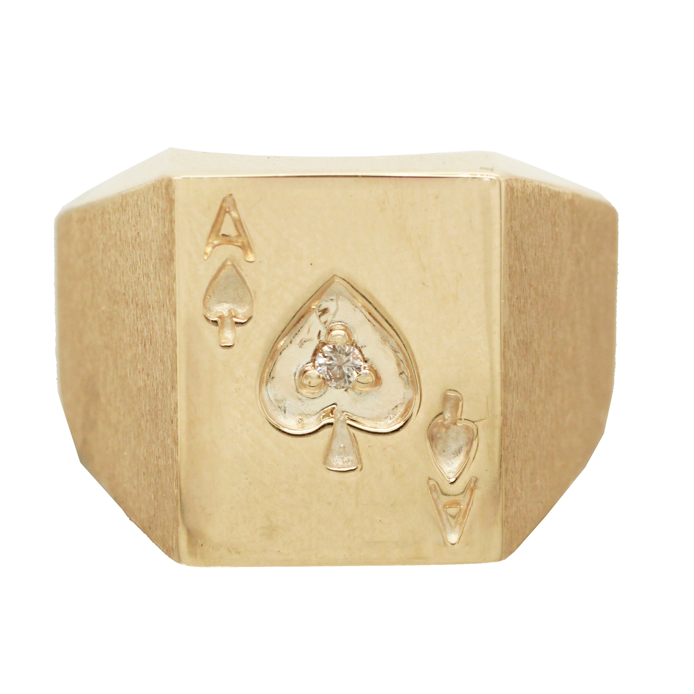 Vintage 0.02ct Diamond Ace of Spades Signet Ring - 14k Yellow Gold - Size 9