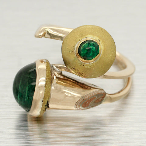 Antique Swirled Cabochon Emerald Ring in 14k Yellow Gold