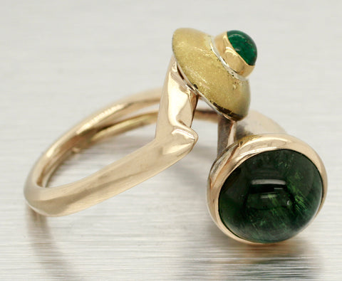 Antique Swirled Cabochon Emerald Ring in 14k Yellow Gold