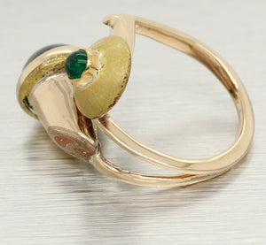 Antique Swirled Cabochon Emerald Ring - 14k Yellow Gold
