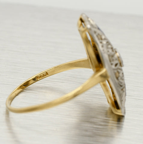 Antique Art Deco 0.40ctw Sapphire & Diamond Filigree Ring in 18k Two-Tone Gold