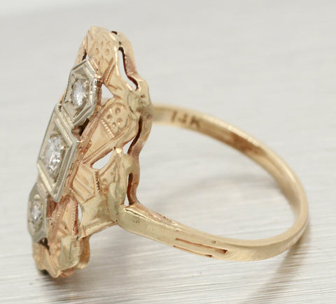 Antique Art Deco 0.20ctw Diamond Geometric Statement Ring in 14k Yellow Gold