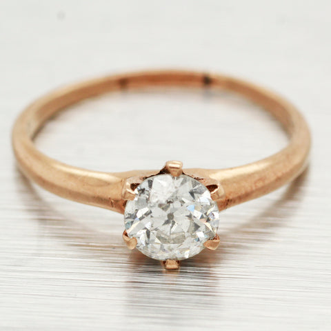 Antique Art Deco OMC 0.65ct Solitaire Diamond Engagement Ring in 14k Yellow Gold