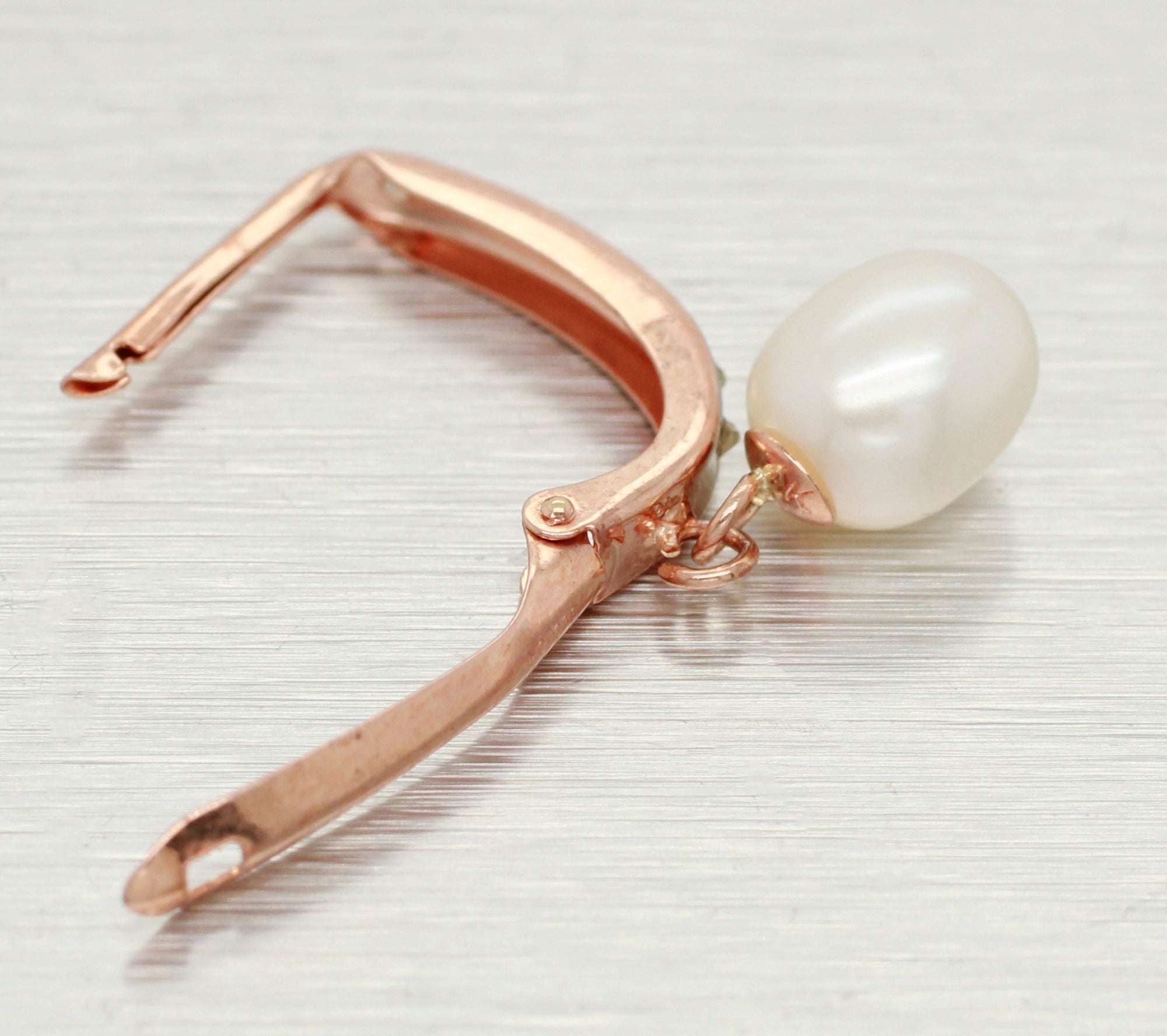 Vintage Cabochon Pearl Drop Dangle Earrings - 10k Rose Gold - Leverback