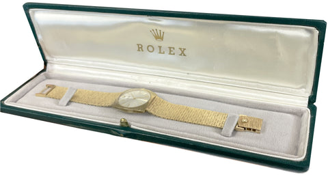 MINT Rolex Cellini 14K Yellow Gold 29mm Silver Bark Finish Manual Wind 604 BOX