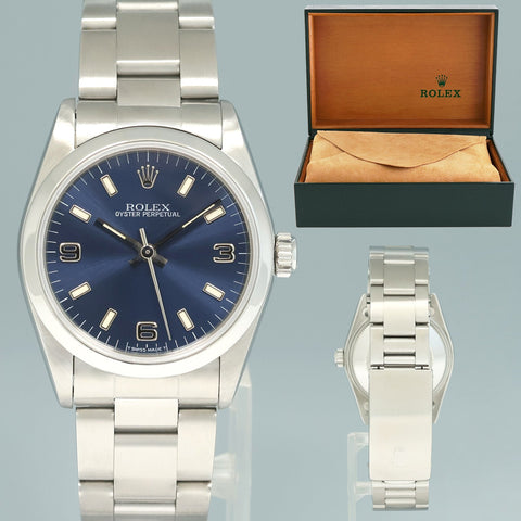 MINT Rolex Oyster Perpetual Midsize 31mm Blue Dial 67480 Watch Box