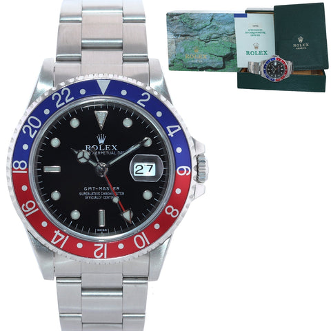 1992 PAPERS Rolex GMT-Master Pepsi Blue Red Steel 16700 Watch Oyster Box