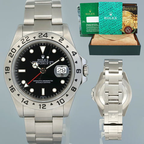 MINT 2004 Rolex Explorer II 16570 Stainless Steel Black Dial GMT 40mm Watch Box