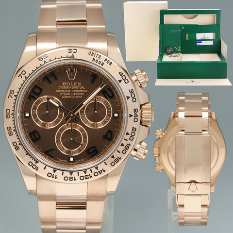 2018 PAPERS Rolex Daytona Chrono Rose Gold Chocolate Arabic 116505 Chrono Watch
