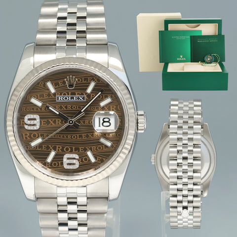 2010 MINT Rolex DateJust Brown Wave 6 9 Diamond 116234 36mm Jubilee Steel Watch
