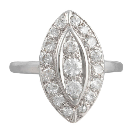 Antique Art Deco 14k White Gold Marquise Diamond Cluster Ring 1.00ctw