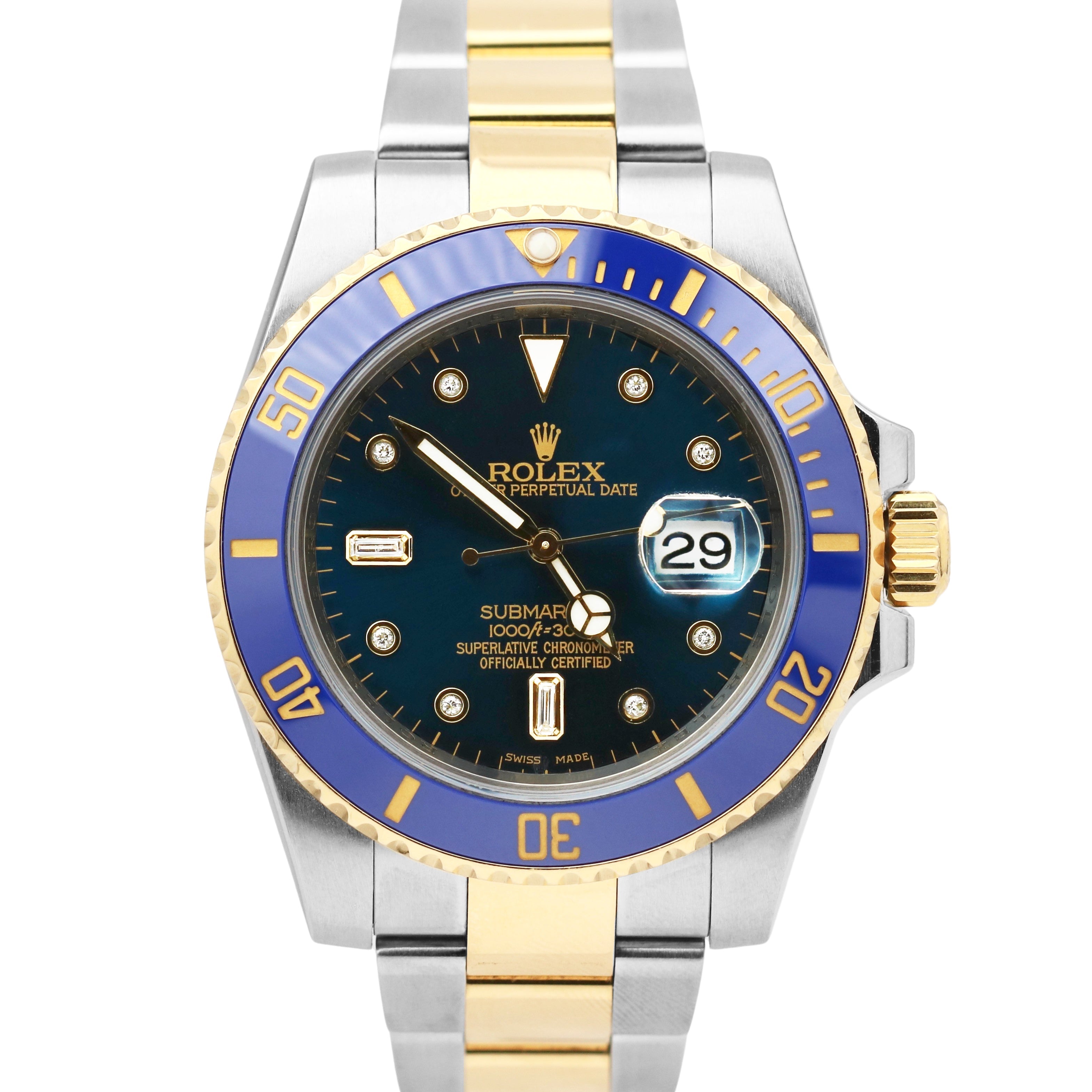 Submariner 18K Two-Tone Yellow Gold BLUE DIAL 116613 Dat