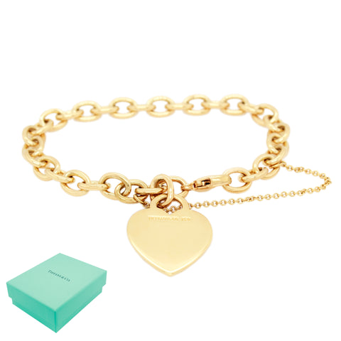 Tiffany & Co. 750 Heart Bracelet 7.50" Chain in 18k Yellow Gold - With Box