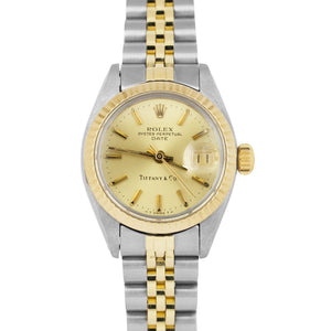 Ladies Rolex Date 26mm CHAMPAGNE TIFFANY Two-Tone 18K Yellow Gold Jubilee 6917