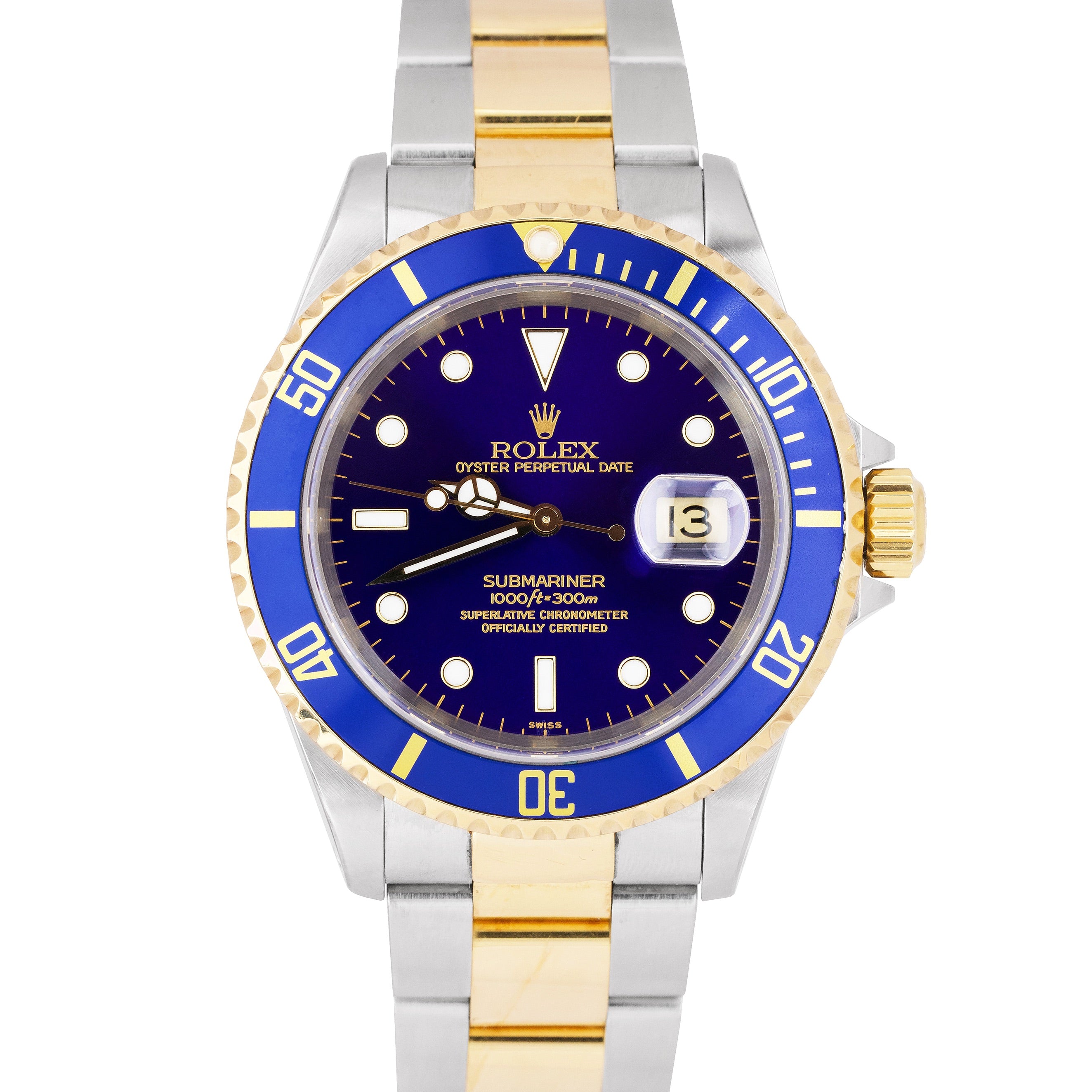 1999 Rolex Submariner Date 16613 Two-Tone Gold Blue SWISS ONLY DIAL 40mm Watch
