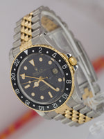 Vintage 1987 Rolex GMT-Master Black GLOSSY 16753 18K Two Tone Jubilee Watch