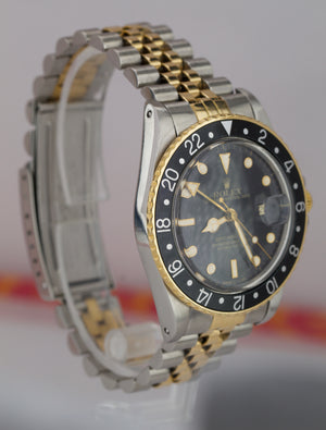 Vintage 1987 Rolex GMT-Master Black GLOSSY 16753 18K Two Tone Jubilee Watch